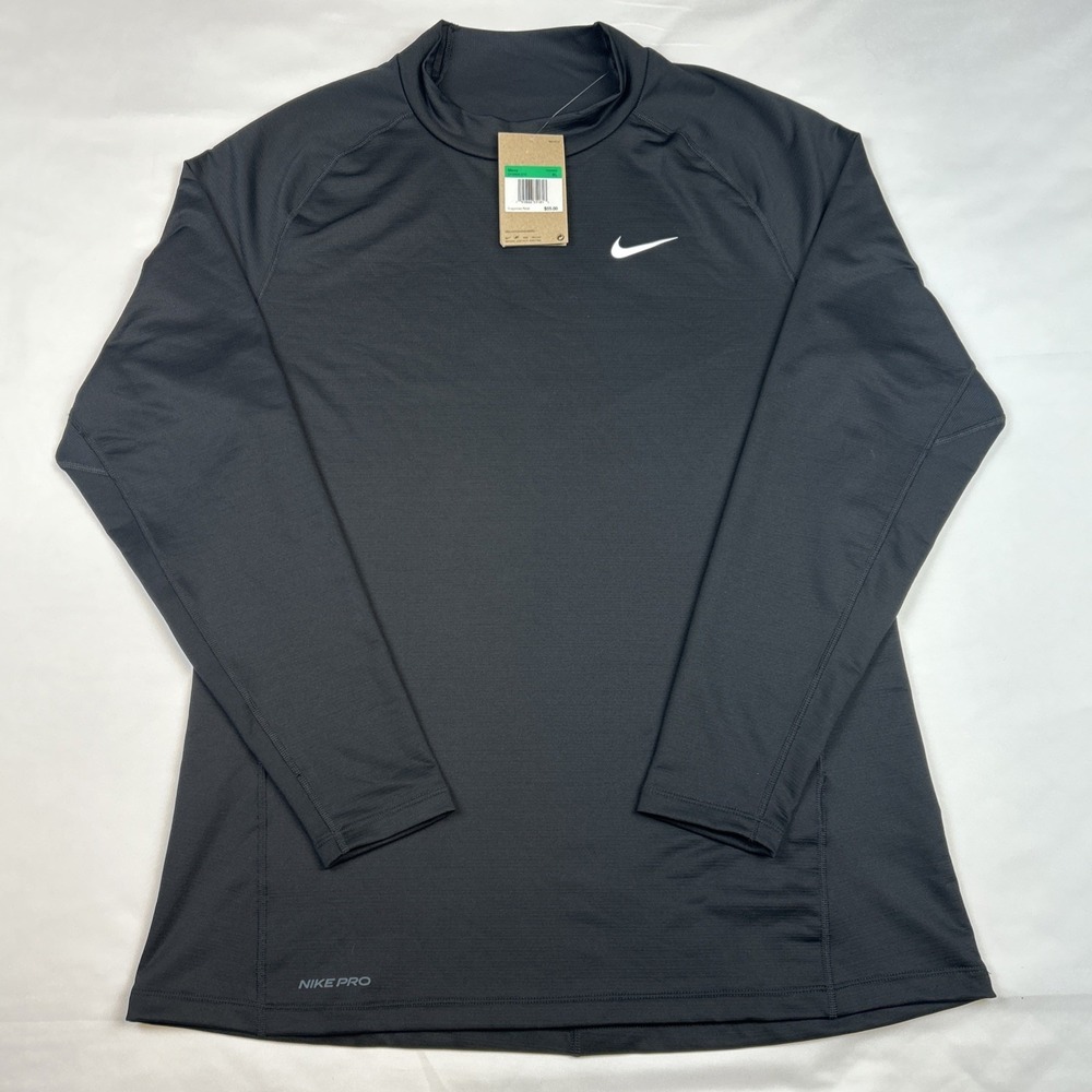 NWT NIKE MENS COLDGEAR MOCK NECK LONG SLEEVE SHIRT DH4806-010 BLACK SIZE XL NEW